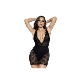 Robe courte en dentelle noire et large décollectée  